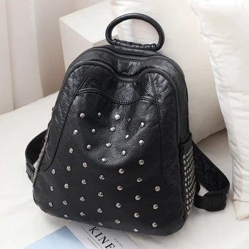 

Women Backbag New Fashion South Korean Version of Versatile Rivet Soft Large Capacity Bag Ashion Small PU Backpack