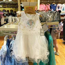 Disney Park Frozen Elsa Elsa Cartoon Cute Children's Dress Princess Dress white skirt Cartoon Knee-Length Ball Gown