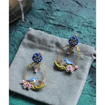 

2020 Top Fashion Sale Lead-tin Alloy Aros Rhythm Forest Powder Jays Flower Leaves With Drilling Circle Stud Earrings Ears Ring