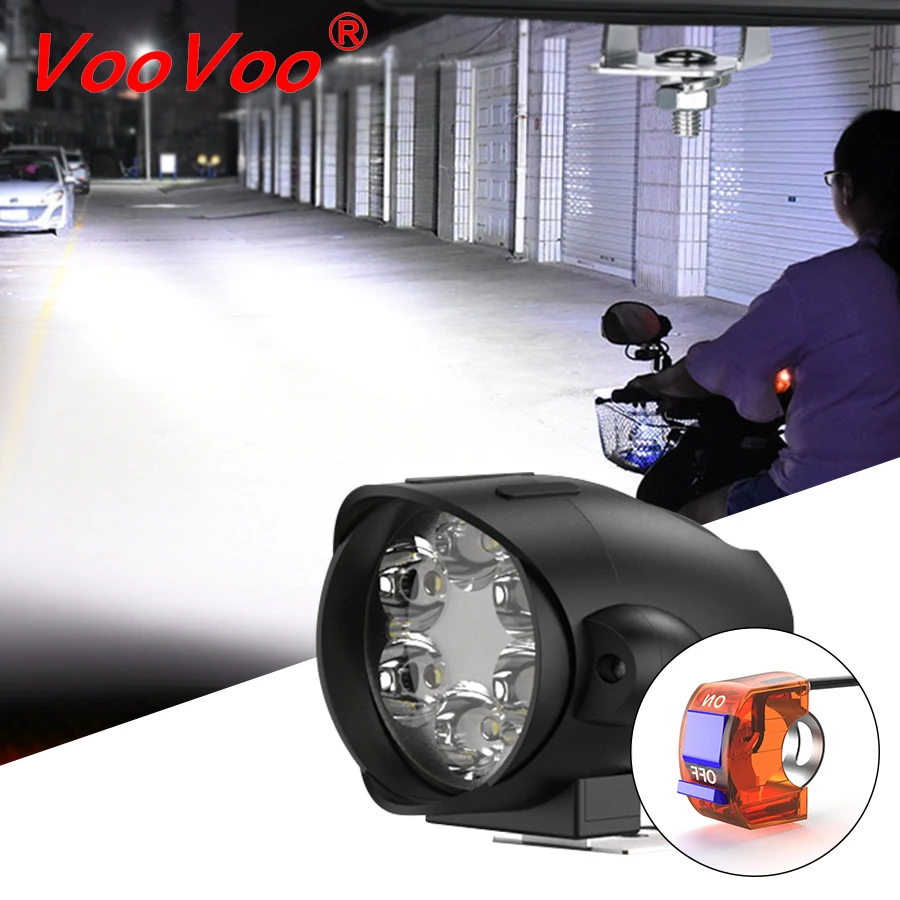 

VooVoo LED Motorcycle Headlight Assembly 1200LM+Switch Universal Scooter Bike SUV Fog Spotlight 6500K 6 Led Car Moto WorK Lamp
