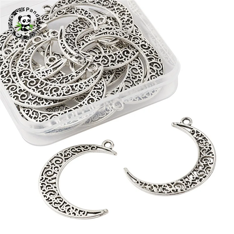 pandahall 20pcs/Box Tibetan Style Alloy Crescent Moon Pendants for Jewelry Findings Necklaces Making 40x29x1mm Hole: 2.5mm | Украшения и