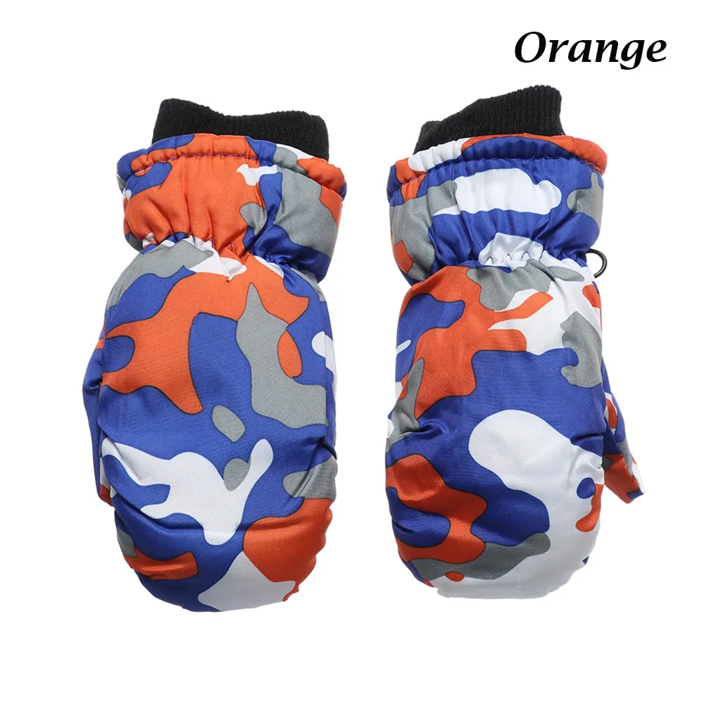 Новые модные камуфляжные перчатки для детей, утепленные Лыжные рукавицы, детские зимние уличные водонепроницаемые ветрозащитные перчатки для сноуборда - Цвет: orange