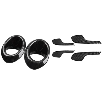 

2pcs Painted Fog Light Cover Bezel Overlay Trim & 4pcs Car Door Armrest Decor Cover Handle Cover Carbon Fiber Style