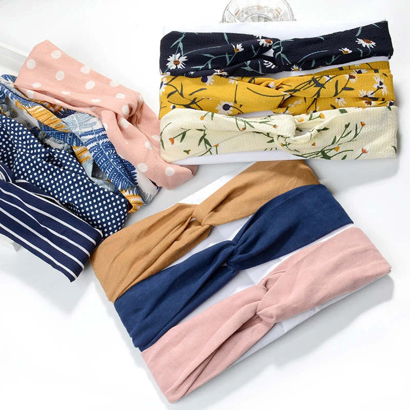 

3pcs Fashion Headbands Set Hair Accessories For Women Korean Simple Printing Dot Knotted Soft Elastic Hairbands Turban Wholesale