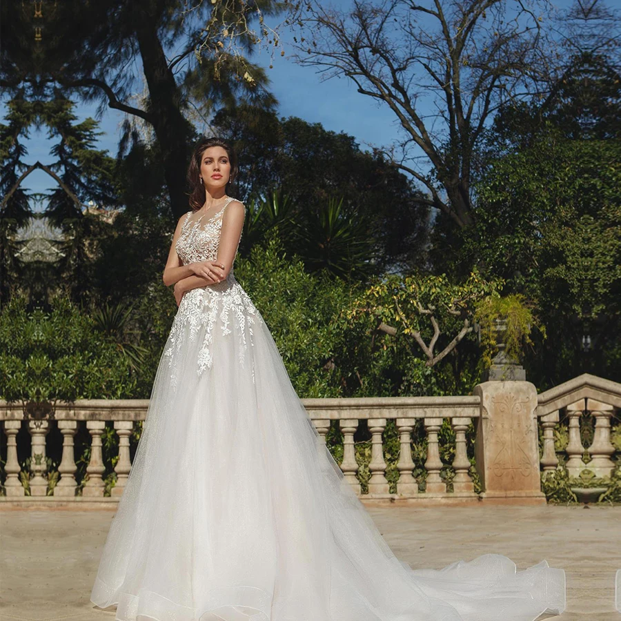 Vestido De Noiva Свадебные платья A Line тюль с высокой горловиной без рукавов Иллюзия спинки свадебные платья, платья невесты с коротким шлейфом