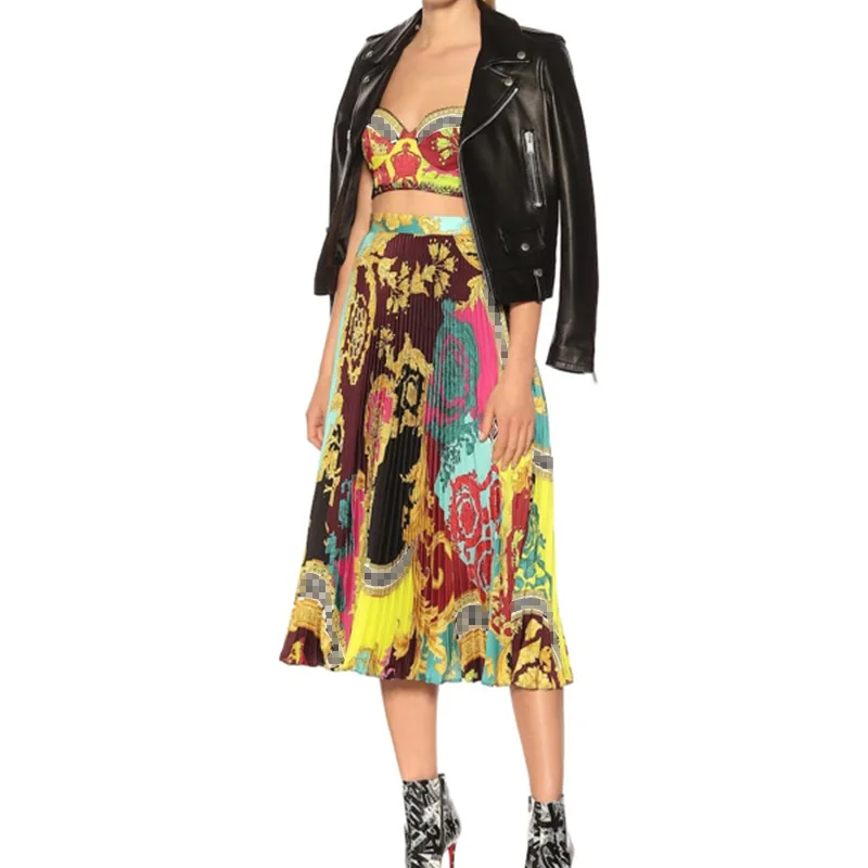 

2019 New Style Baroque Vacation Style Camisole + Printed High-waisted Pleated Skirt (after Spring Festival Delivery)