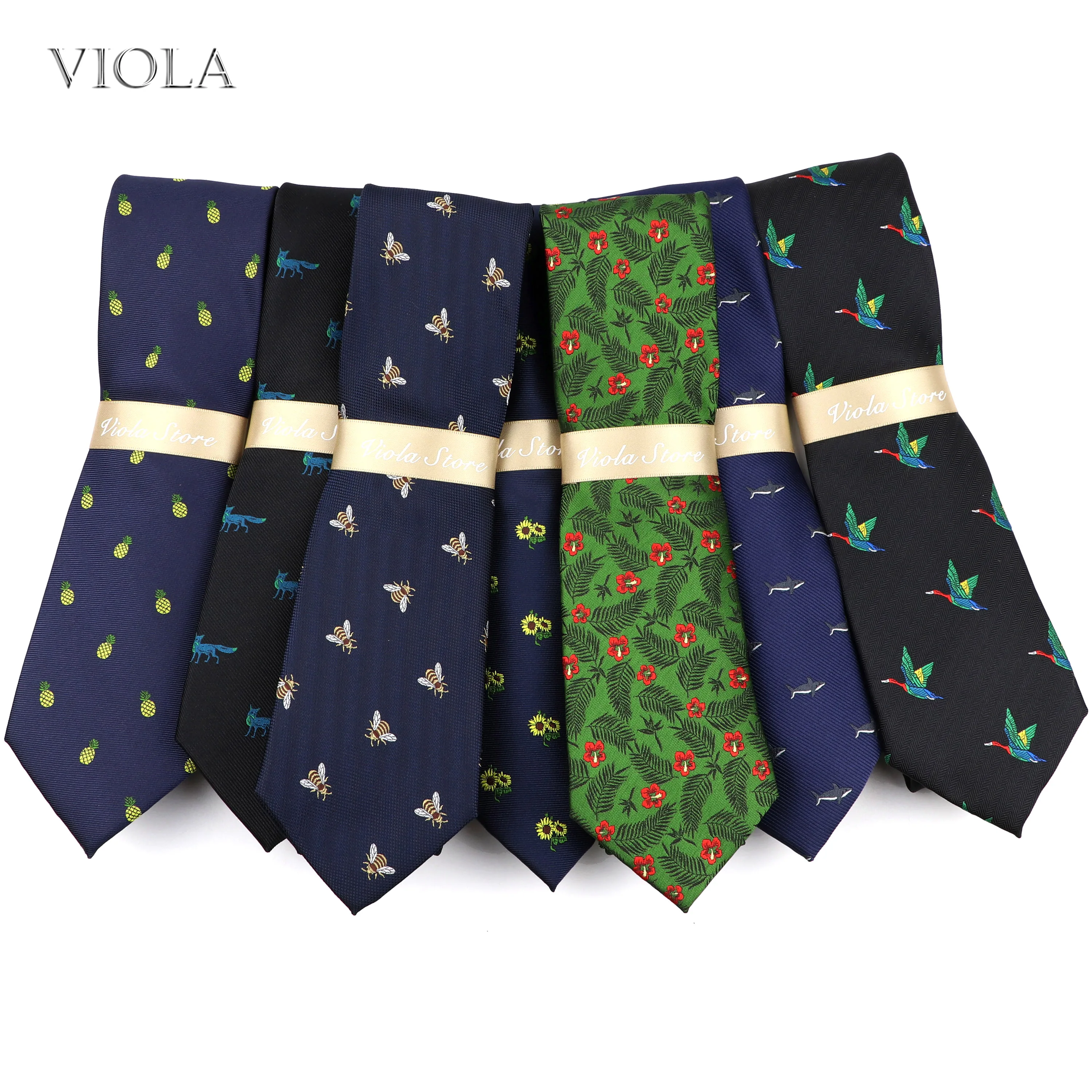 

47 Style Embroidery Animal Plants Cartoon Tie 7cm Bird Fox Shark Bee Swan Flower Necktie Navy Dot Suit Cravat Men Gift Accessory