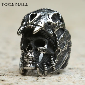 

Retro Men's Indian Jaguar Warrior Skull Rings 316L Stainless Steel Punk Biker Ring Heavy Solid Titanium Steel Gothic Punk Jewely