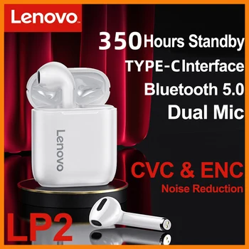 Original New Lenovo LP2 TWS Wireless Earphone Bluetooth 5.0 Dual Stereo Bass Touch LP1 UPDATED IPX5 Life Waterproof  Dual Mic 1