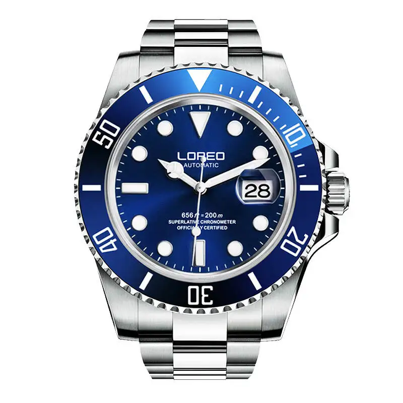 LOREO 9201 немецкие часы diver 200 м oyster perpetual автоматические механические классические сапфировый, светящийся Водонепроницаемый diver часы - Цвет: Blue dial