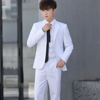 

White Mens Suits with Pants Slim Fit Casual Mens Set Suit 2 Piece Set Male Two-piece Pant Suits Plus Size Office Wear Xxxl 4xl