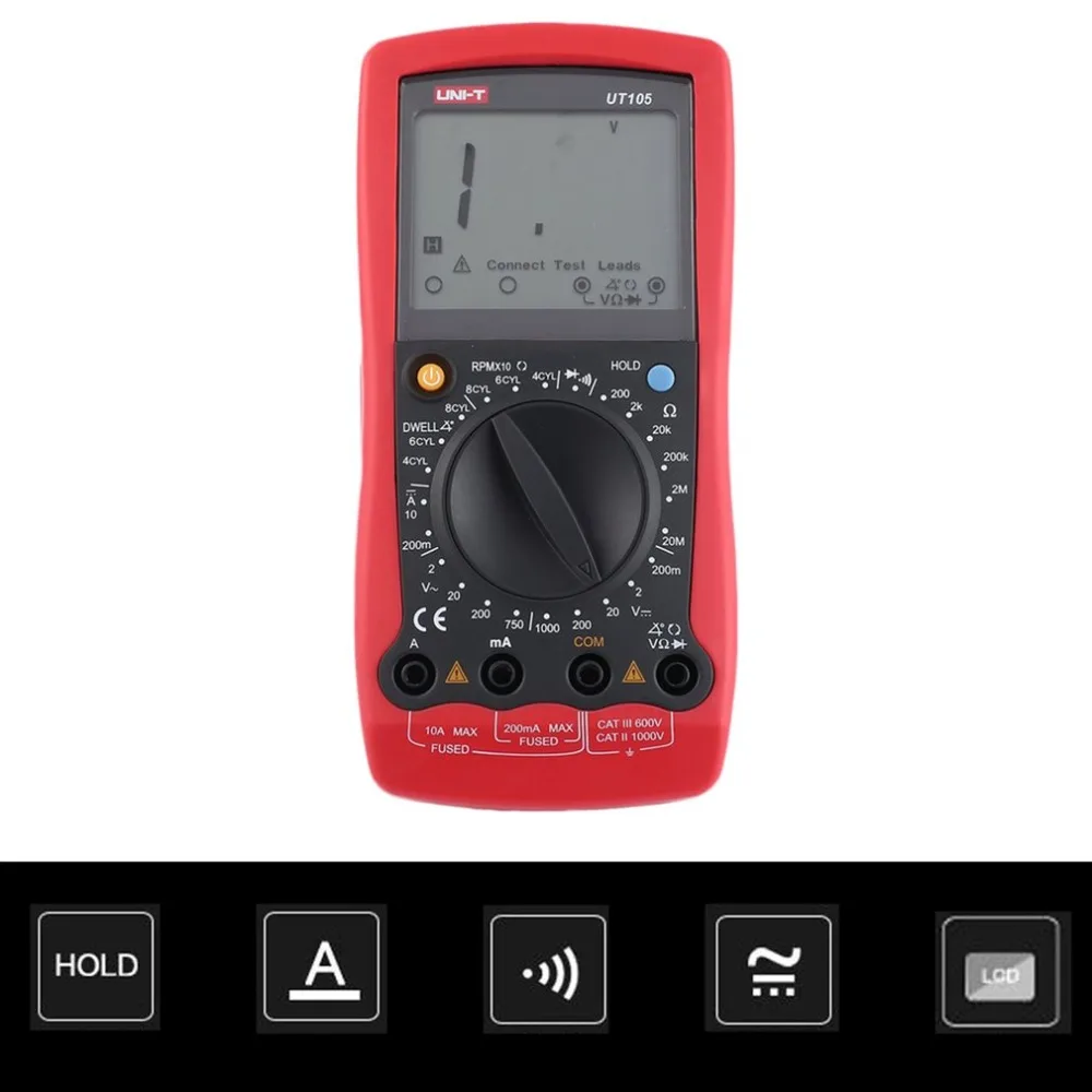 UNI-T UT105 автомобильный ручной мультиметр AC/DC Вольт Ом диод ток вольтметр тестер метров цифровой амперметр мультитестер