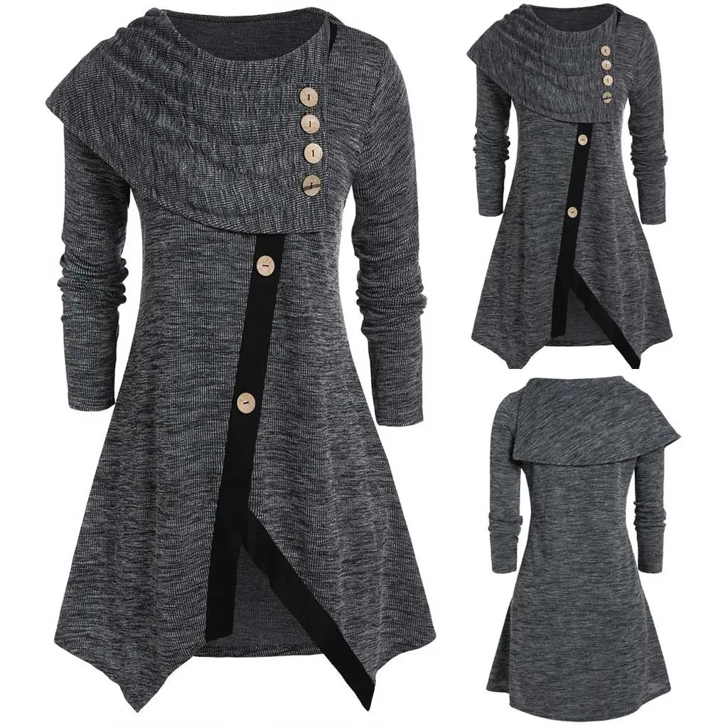 Модная Асимметричная блузка размера плюс L-5XL, Повседневная зимняя Женская туника с круглым вырезом, женская рубашка с длинным рукавом