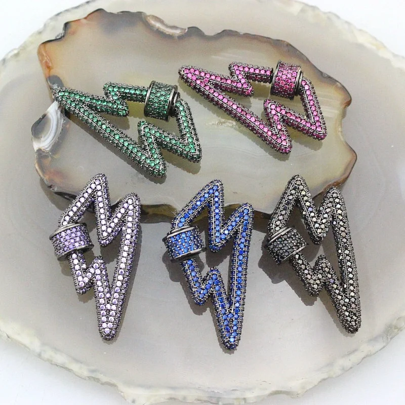 32*17mm 5pcs/lot Colorful cz charm clasp green/blue/pink/clear lightning shape clasps fashion necklace/bracelet | Украшения и