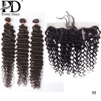

Deep Wave Bundles With Frontal Remy Human Hair Weft With Lace Frontal Closure 13*4 Pre Plucked Brazilian Hair Weave Extension