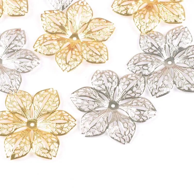 Hollow Flower Metal Crafts Filigree Wraps Connectors for Earrings Jewelry Making Findings Scrapbooking Decor 43mm 10pcs resin jewelry accessories