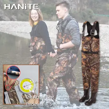 

HANITE 5MM Neoprene Waterproof and Thermal chest Wader with Rubber Boots , Keep You Warm under -35℃,Withered Reed Leaf
