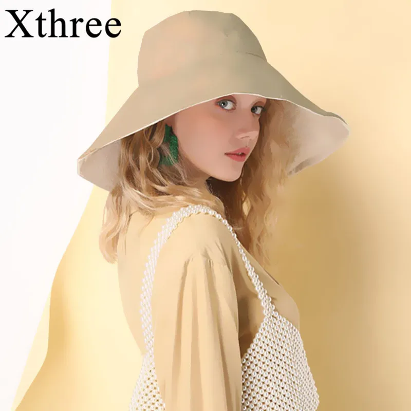 Женская хлопковая Панама Xthree летняя пляжная шляпа с бантом и широкими полями