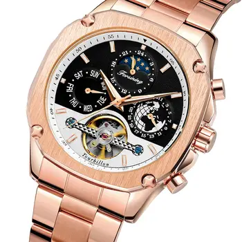 

Forsining Square Men Mechanical Watches Tourbillon Moon Phase Calendar Automatic Business Dress Stainless Steel Belts Wristwatch