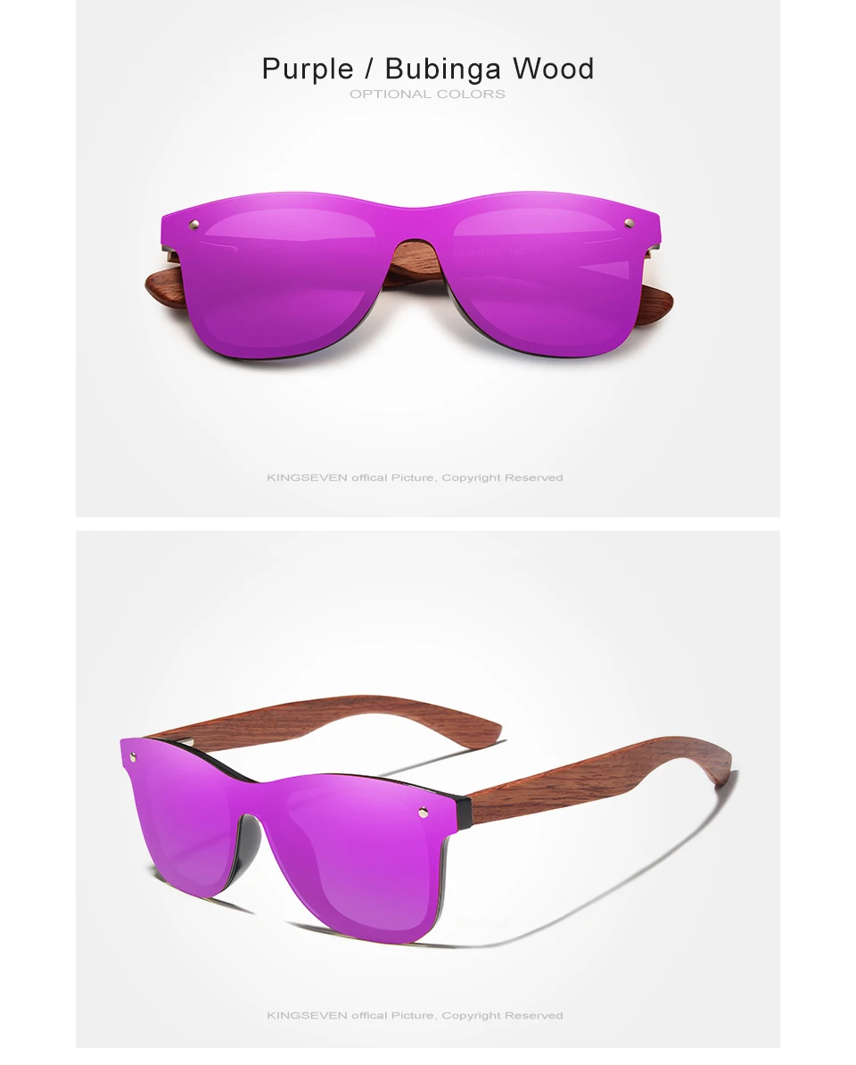 KINGSEVEN Wooden Vintage Men's Sunglasses Polarized Rimless Square