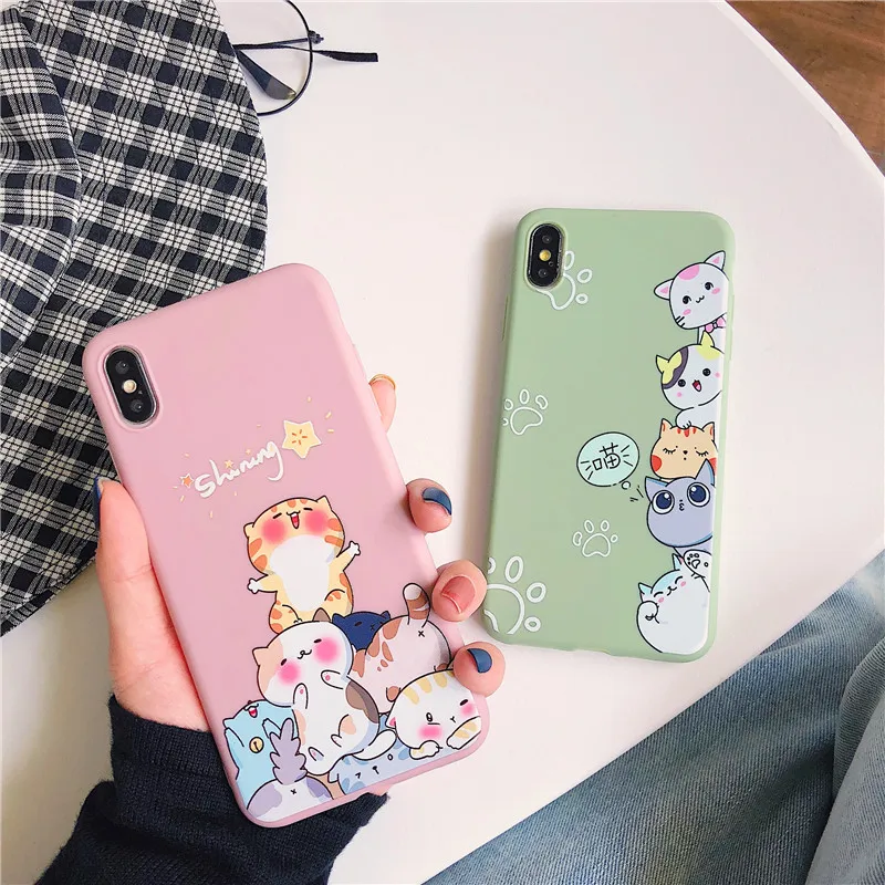 Милый Ультратонкий чехол для телефона с мультяшным котом iphone 11 11pro 6 7 8 Plus X XR XS