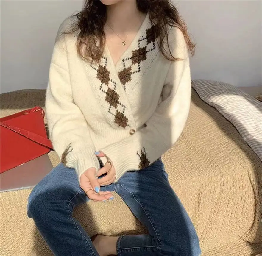 

Женский свитер оверсайз, вязаный кардиган на пуговицах, Осень-зима, 2021