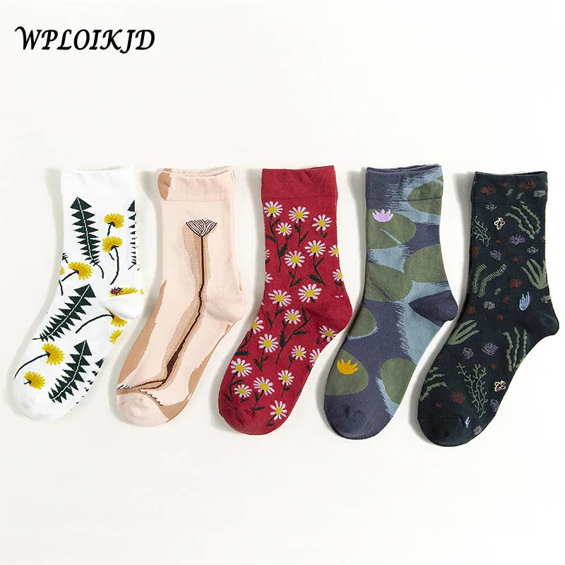 

WPLOIKJD College Style Quality Casual Colorful Novelty Japanese Funny Cute Socks Women Floret Pattern Calcetines Mujer Skarpetki