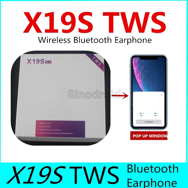 

X19S TWS Wireless Bluetooth earphone sport Earbuds with Popup Window earpieces portable earphones for iphone xiaomi huawei
