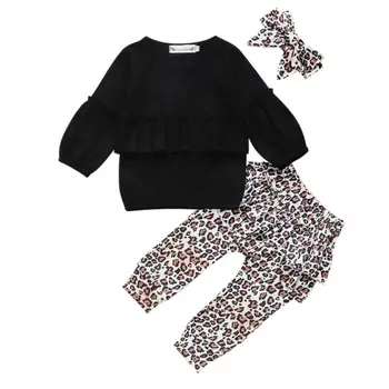 

3PCS Toddler Kids Baby Girl Clothes Sets Lantern Sleeve Tops Shirts Leopard Pants Outfit Set 0-3Y