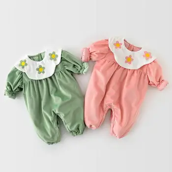 

Winter Newborn Baby Girls Long Sleeve Cotton Flower Rompers Infant Baby Casual Jumpsuits Thick Toddler Clothing 0-24M
