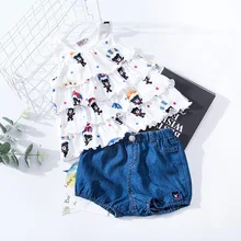 Летние новые стильные детские джинсовые шорты, хлопковые мягкие детские штаны с вышивкой в виде героев мультфильмов, повседневные спортивные штаны
