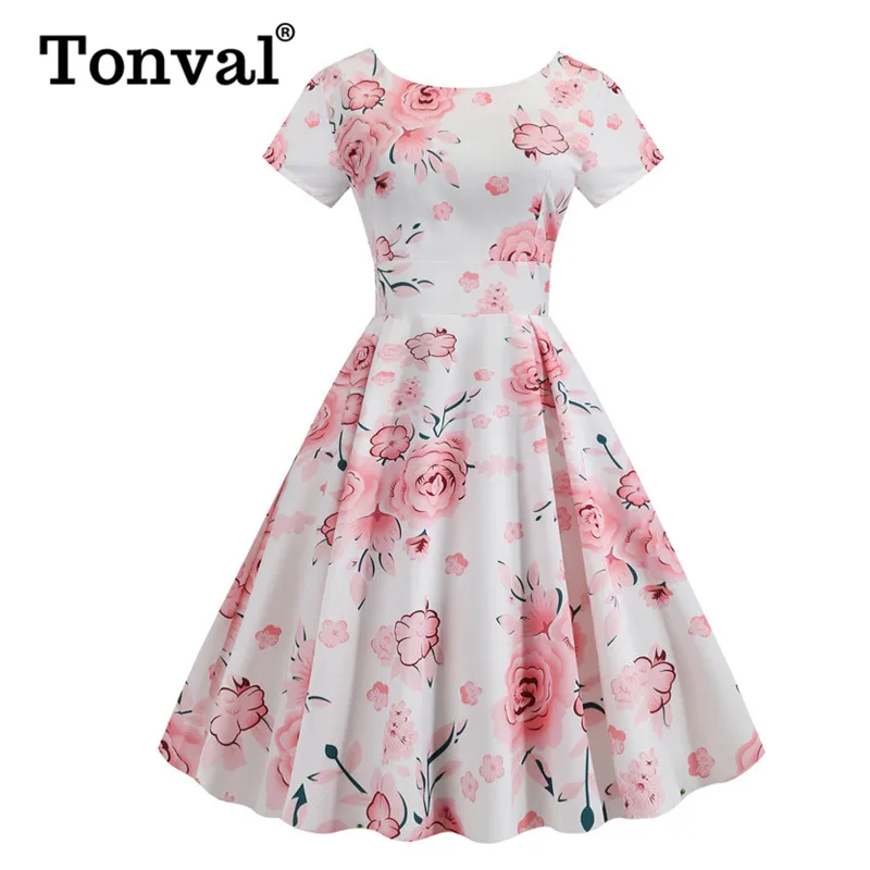 Tonval, цветочный принт, 50 S, 60 S, винтажное, свободное, на булавке, элегантное, для вечеринки, женское, летнее, повседневное, высокая талия, плиссированное, миди, платья
