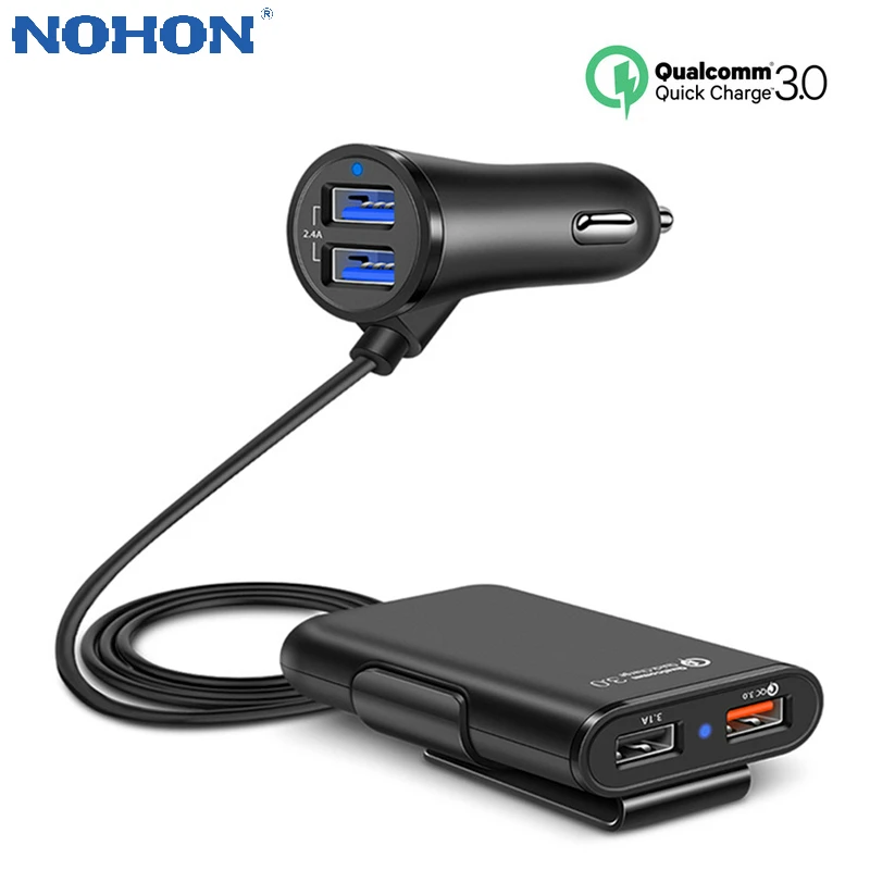 

NOHON QC 3.0 Front and Rear Car Charger For iPhone 11 Pro Max Mobile Phone Charge in Car For Xiaomi Samsung with Extension Cable