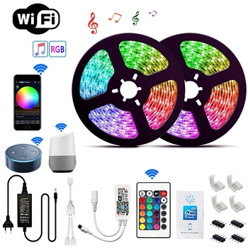 

WiFi LED Strip Light RGB Waterproof SMD 5050 2835 DC12V 5m 10m 15m RGB String Diode Flexible Ribbon WiFi Contoller+Adapter plug