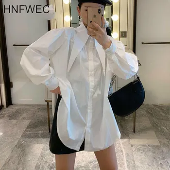 

Women Shirt Lantern Sleeve Black White Cotton Womens Tops Blouses Long Sleeve Long Casual Woman Blouses Shirts V732