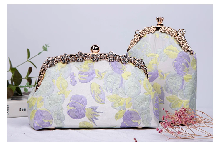 2021 New Arrival Floral Luxury Diamond Vintage Handmade Fabric Needlework Material Kit Set Mouth Gold Brand Frame Women Handbag