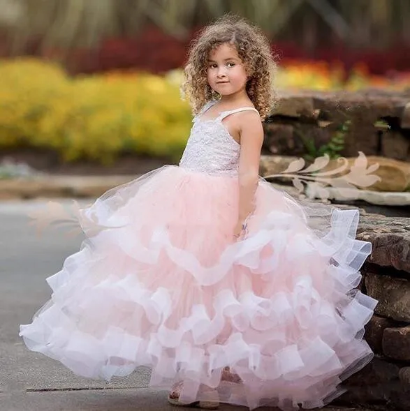 Organge Puffy Tulle Flower Girl Dress for Wedding Ball Gown Beaded Lace Top Girls Pageant Dress Kids Birthday Cloth 2-16Y