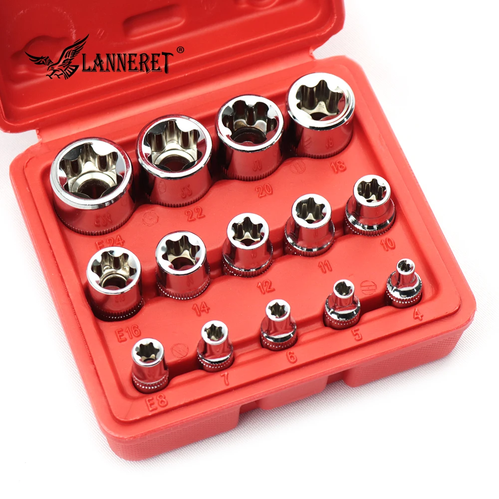 

LANNERET Wrench Socket Set Impact Wrench Socket 1/2" , 3/8", 1/4" 14pcs 4~24mm Drive Adapter 6 Point Spanner Converter Reducer
