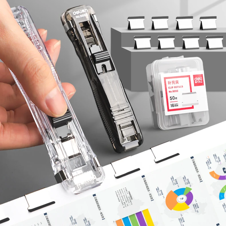 금속 클립 푸시 클리퍼, 최신 스테이플러, 종이 고정 정리 스테이플러, 재사용 가능한 휴대용 푸시 클램프, 종이 손상 없음, 58 개