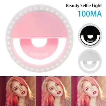 Selfie Ring Mobile Phone Light Ring Lamp phone ring light Led Bulbs Dry Battery For Photo Camera Fill Lights Youtube Live Pink 1