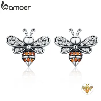 

Bamoer High Quality 100% 925 Sterling Silver Bee Story Clear Cz Exquisite Stud Earrings For Women Fashion Silver Jewelry Sce344