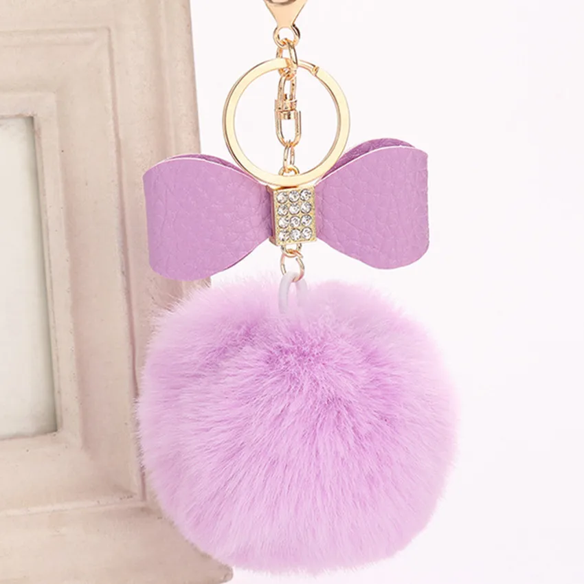 Милый лук-брелок с инкрустацией стразами полиуретановый бант меховая одежда сумочка кулон пушистый шар стиль брелок для ключей автомобиля