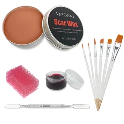 Ultimate Special Effects SFX Makeup Kit with 12 Color Face & Body Paint, Wound Scar Wax, Fake Scab Blood, and Spatula Tools for Halloween and Stage Transformations (5pcs 03-6 Brushes)
