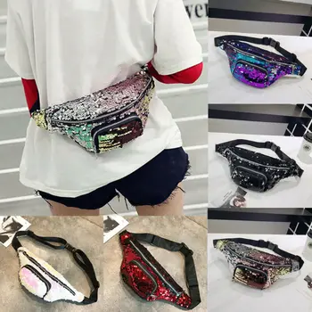 

New Pretty Sequin Glitter Waist Fanny Pack Belt Bum Bag Pouch Hip Purse Zipper Pouch Running Bag Lovely Messenger Chest Bag New