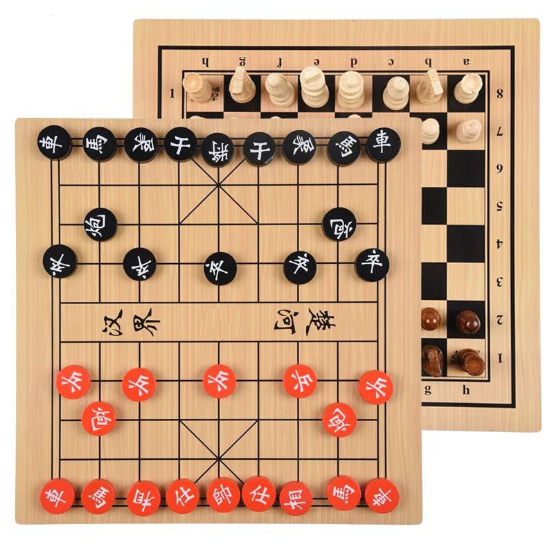 

Hot 2In1 Wooden International Chess Set & Chinese Chess & Checkers & Go Game Draughts Travel Entertainment Child Gift Board Game