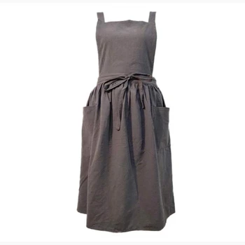 

Apron Ladies Kitchen Cooking Gardening Coffee Shop Simple Wash Cotton Uniform Adult Apron with Pocket