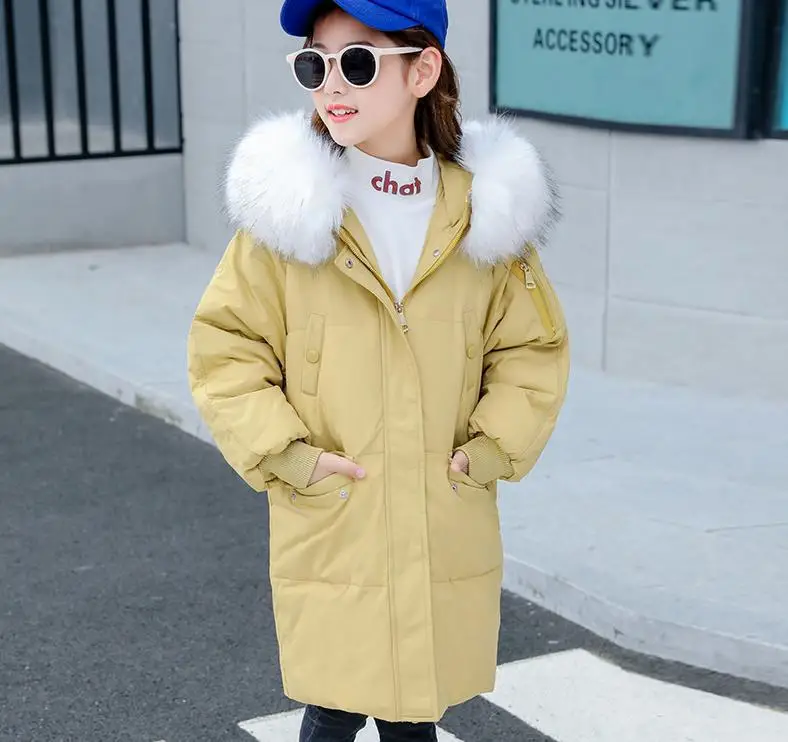 30 Рождественская теплая куртка зимняя куртка для девочек детские детская Белые куртки-пуховики Зимняя одежда для подростков детская куртка-парка пальто для девочек до 12 лет - Цвет: Цвет: желтый