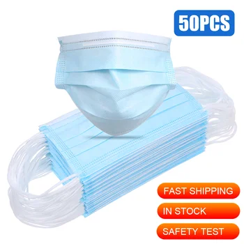 

3-Layer Safety Tested Disposable Mask Earloop Face Masks Anti-fog Dust-proof Face Masks for Exhaust Pollen PM2.5 50PCS /PACK