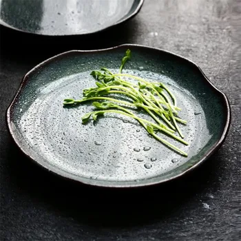 

Creative kitchen home retro lotus leaf green dish restaurant restaurant western porcelain dish pasta dish plate dinner plates