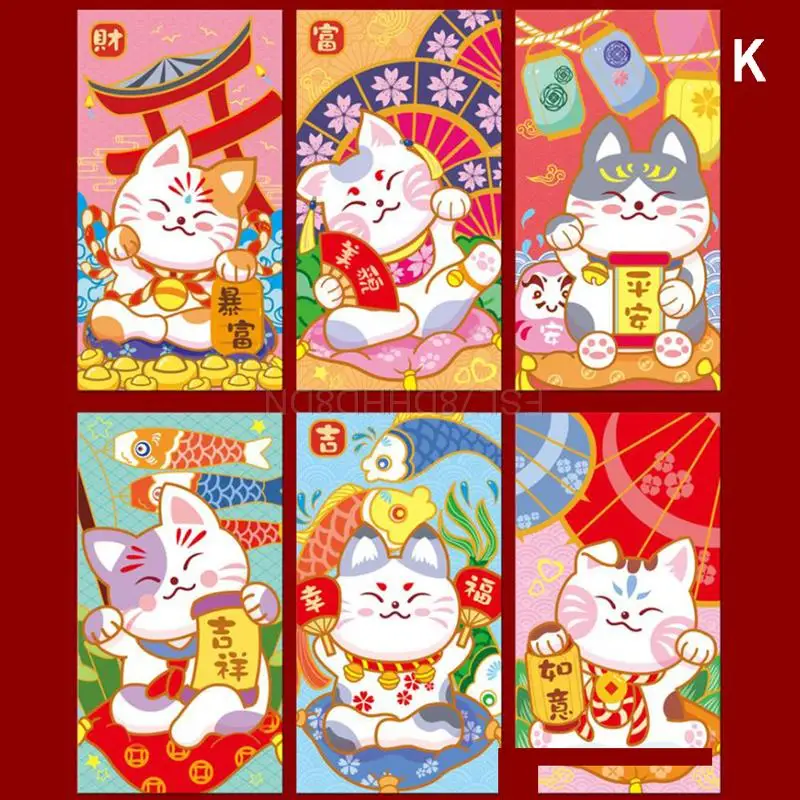 6pcs Tiger Zodiac Red Envelopes Red Packet Spring Festival Hongbao Traditional Gift Red Packages 2022 Chinese New Year Mascots